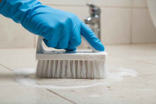 cleaning the surface with brush