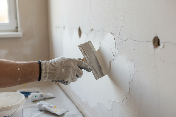 Repair cracks or holes using a wall putty for a smooth finish.