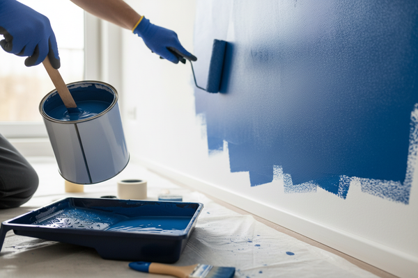 Stir the paint well and apply the first coat evenly using a roller or brush.